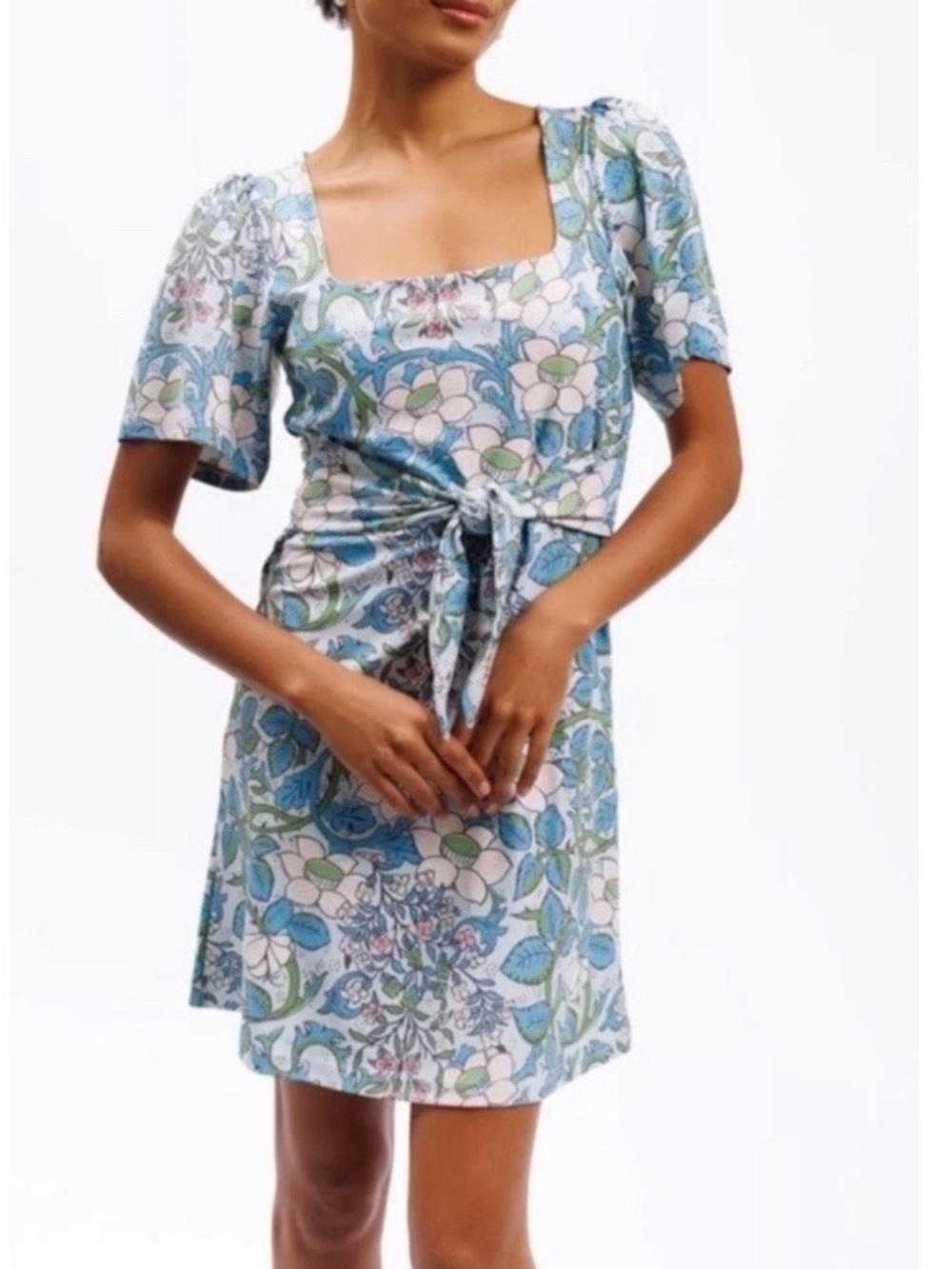 Smith & Quinn Floral Mini Dress Puff Sleeve Tie Waist Women’s Size Medium